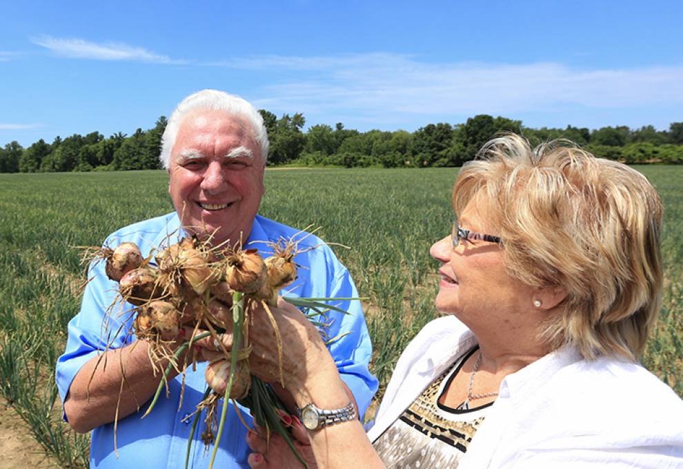 In 1753, the Swedish botanist Linnaeus first described the genus Allium which includes onions, garlic, scallion, leeks, chives – and shallots. For some growers, it still feels as though shallots are coming out of the shadows. Frank Schroyens and his wife Monique admire their shallot crop about to be harvested this month near Straffordville, Ontario. Photos by Glenn Lowson.