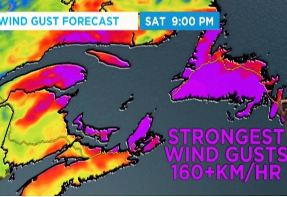 This CTVnews.ca graphic of September 24 wind gusts shows why Prince Edward Island’s agricultural industry took the brunt of the storm, with Nova Scotia reporting less damage. 