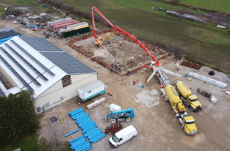 An aerial view of construction for Heeman’s new cider and mead production facility, Thorndale, Ontario.  Photo by Will Heeman. 