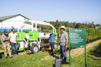 Naïo Technologies, represented by Chuck Baresich, Haggerty AgRobotics, was on display in an Ontario vineyard in September 2023. 