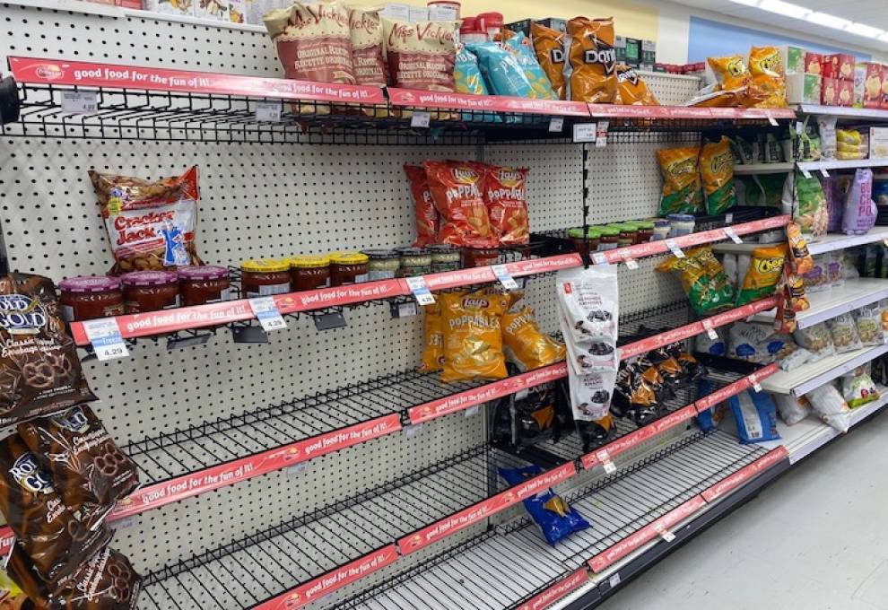 Empty chip shelves
