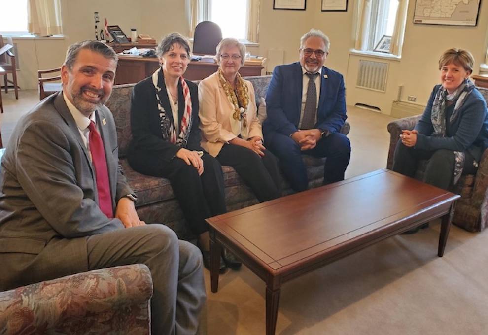 L-R: Ron Lemaire, CPMA president; Rebecca Lee, FVGC executive director;  Alison Robertson, OFVGA executive director; Mario Masellis, CPMA chair; and the Honourable Marie-Claude Bibeau, Minister of Agriculture and Agri-Food.