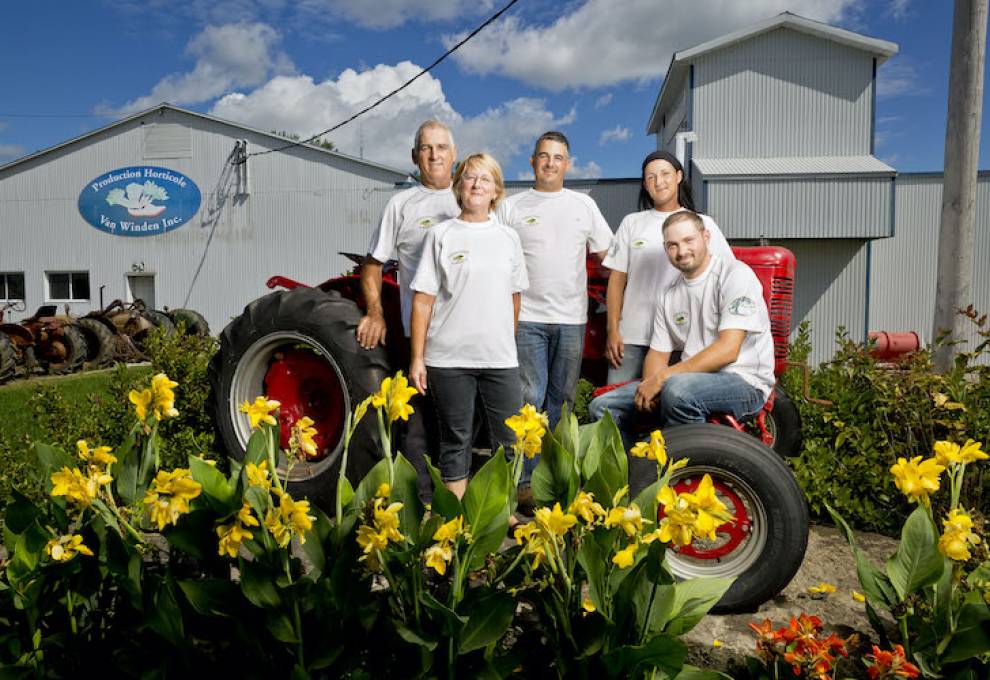 L-R: Denys, Claire, Marc, Sylvie and Daniel Van Winden have used the IC-Weeder for eight years near Sherrington, Québec. 